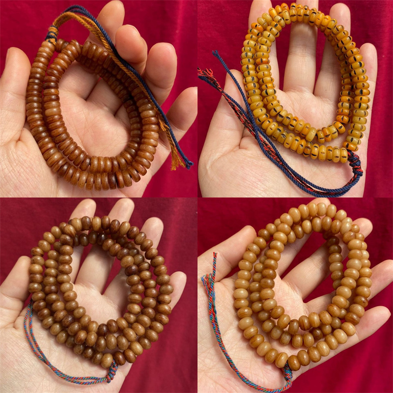 藏区文玩天然驼骨牦牛骨老珠藏式药片佛珠108颗素珠手串男女盘玩