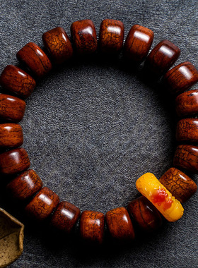 藏式做旧驼骨牛骨炸纹手串润料鸡油料手串女士桶珠手串骨雕工艺品