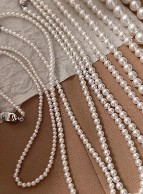 仿珍珠贝母项链正圆无暇女旗袍毛衣项链锁骨链叠戴送妈妈礼物饰品
