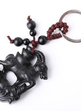 鹿丰登属羊的吉祥物木质雕刻白泽鹿喜钥匙扣挂件