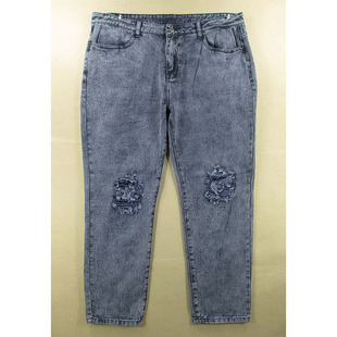 牛仔裤 男38码 包邮 0603 外单KHCO R104 大码 纯棉破洞肥佬裤