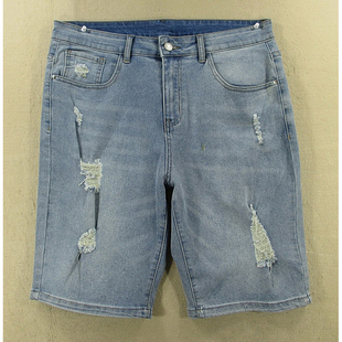 牛仔中裤 五分裤 包邮 1909 KHCO特价 U104 破洞弹力修身 男32码