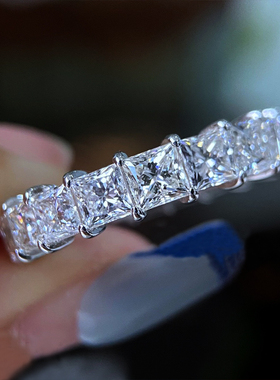 河南人造培育钻石公主方形排戒20分30分人工合成钻石满排半圈戒指