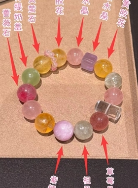 多巴胺氛围感神器天然草莓晶黄胶花粉晶紫锂辉水晶手串女款多宝