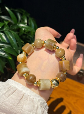 和田玉牛轧糖方圆有度天然和田玉方糖手链糖色像熬煮的琥珀糖浆女