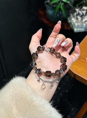 茶晶物语热美式冰透菠萝珠茶晶天然水晶手链女款时尚单品送女友礼