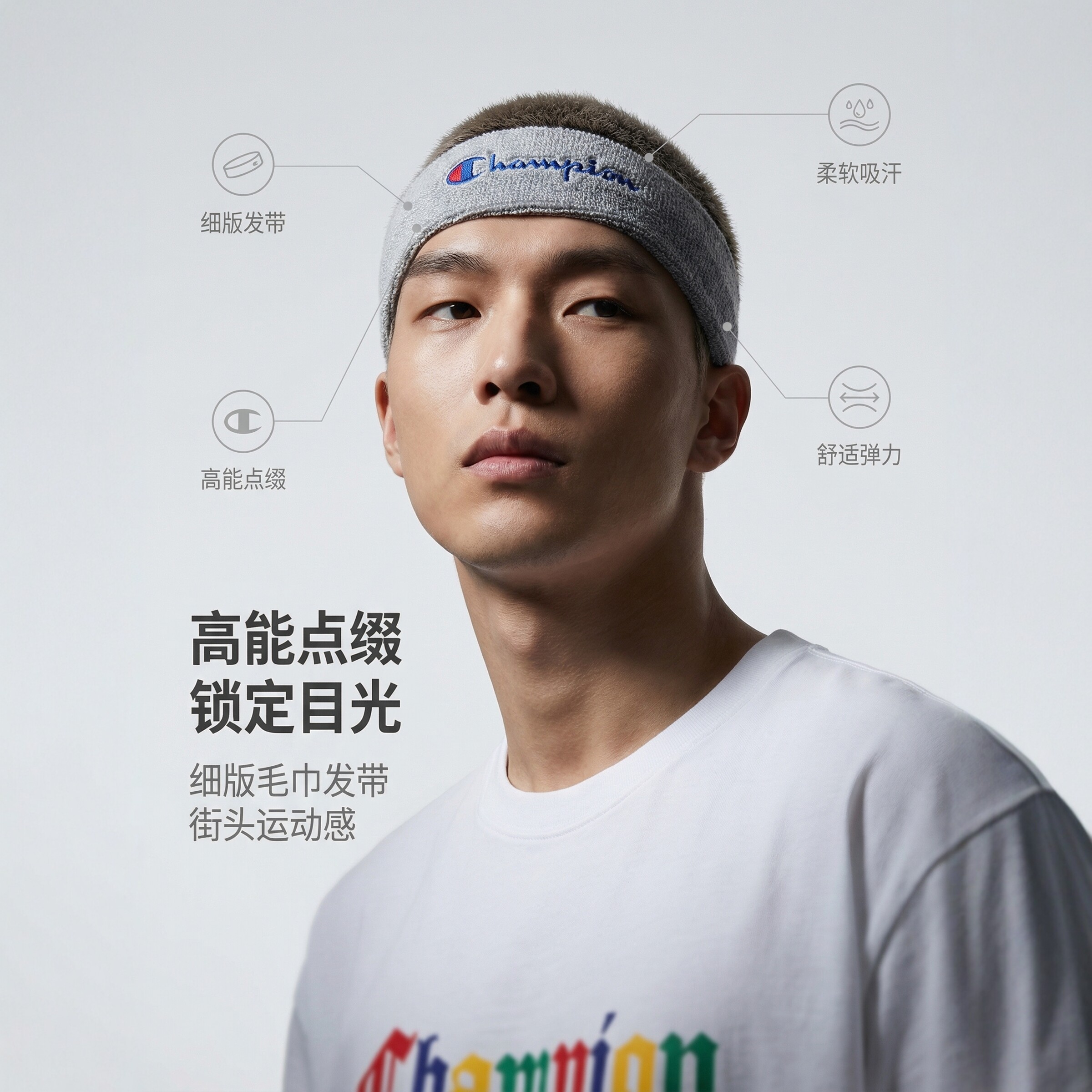 CHAMPION吸汗运动发带头巾冠军网红防风健身跑步篮球止汗瑜珈头带