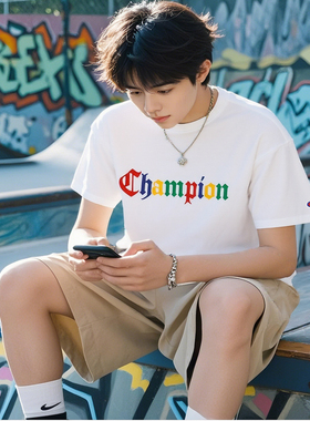正品冠军短袖CHAMPION彩色字母全棉夏季宽松T恤ins男女同款C3Z331