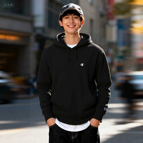 假一罚万CHAMPION刺绣C连帽卫衣