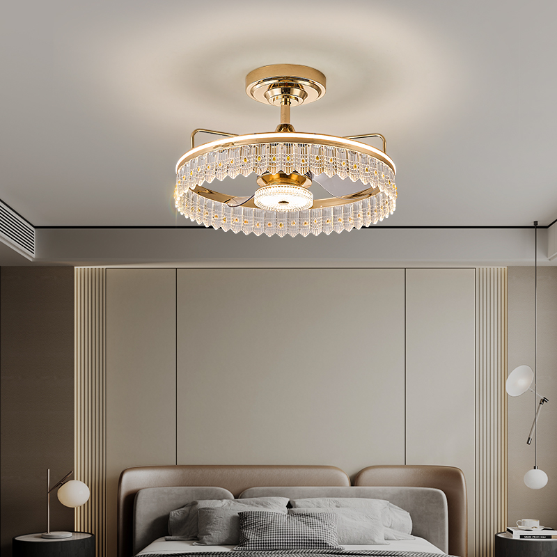 卧室风扇灯变频静音高端家用新款高级感餐厅隐形吊扇灯水晶电扇灯