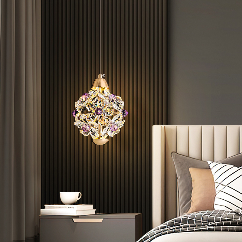 卧室床头吊灯现代简约极简风设计师款主卧高级感水晶吊线灯床头灯