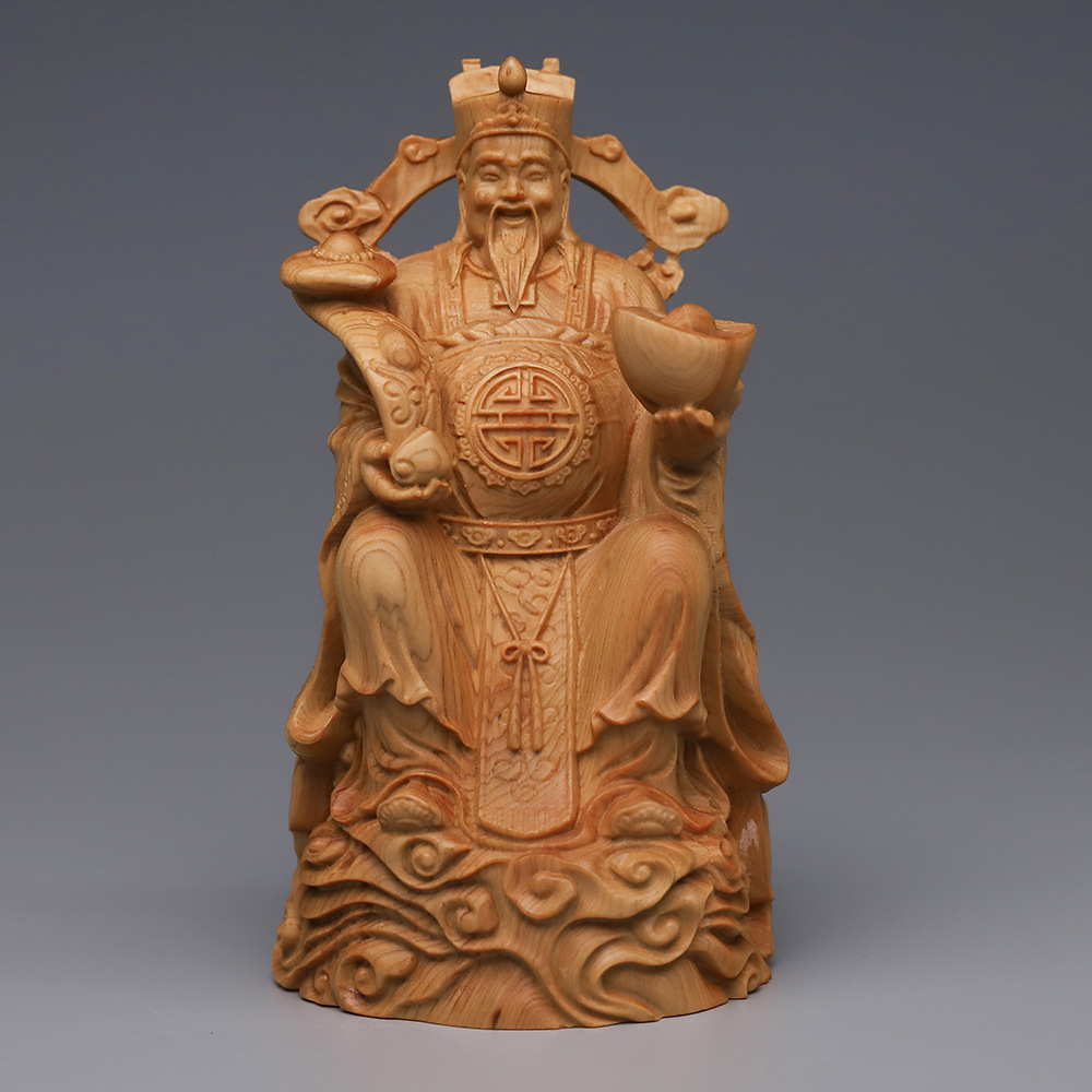 崖柏木雕坐拿如意财神佛像摆件文财神爷供奉家用神像实木店铺开业