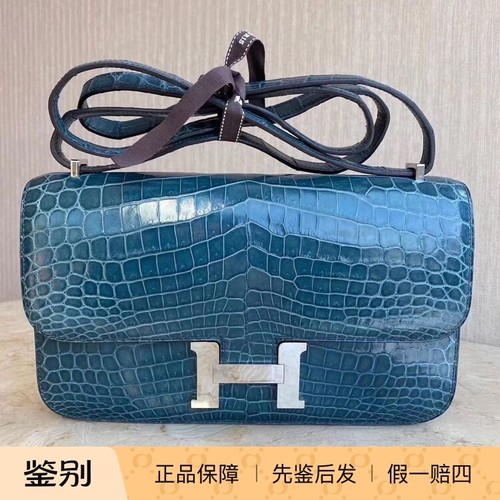 爱马仕elan26鳄鱼皮银扣单肩斜挎