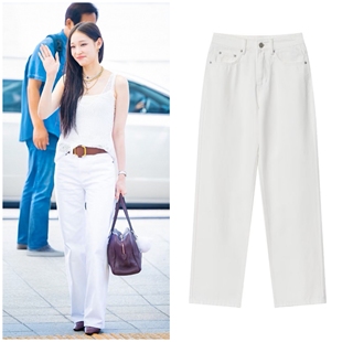 文徐允同款白色牛仔裤女2025年夏季新款天丝薄款直筒阔腿长裤女