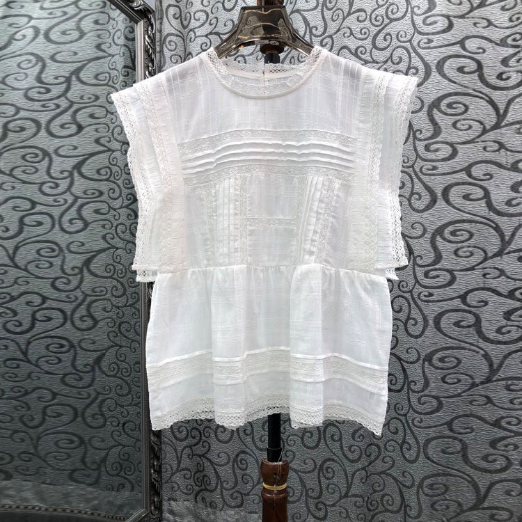 初溯2026夏季新款欧货女装 法式温柔风蕾丝飞飞袖衬衫娃娃衫上衣