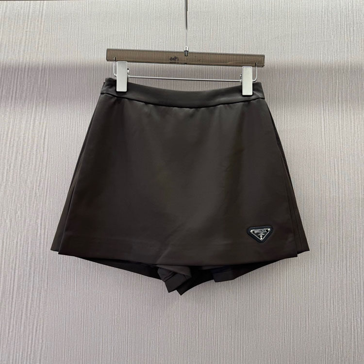 初溯2025秋冬新款欧货女字母三角标高腰显瘦皮裤裙a字防走光半裙