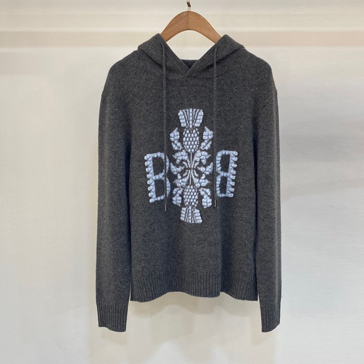 初溯家2025秋冬新品欧货女装高品质双B立体提花连帽套头羊绒毛衣