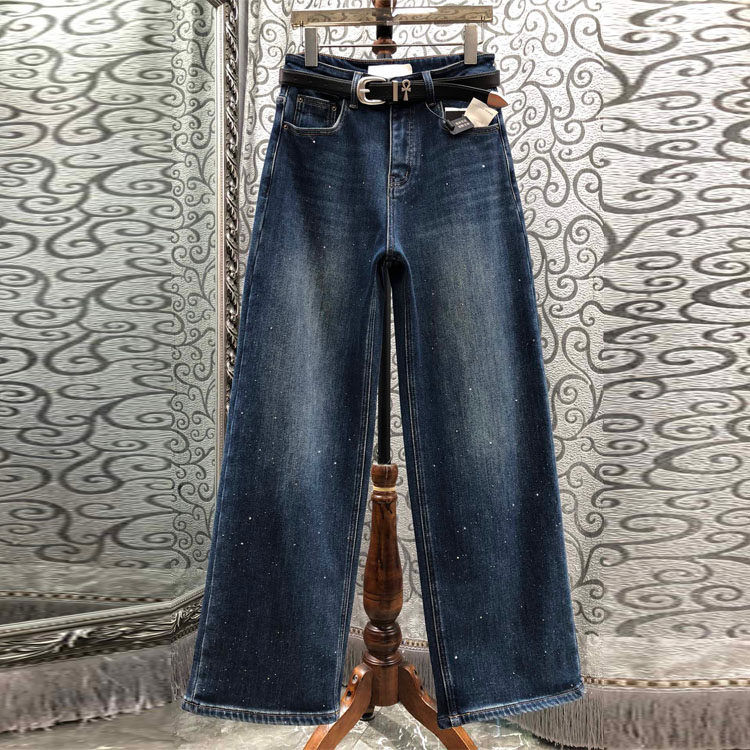 初溯2025冬季新款欧货女装烫钻直筒牛仔裤加绒高腰金属扣腰带长裤,女装/女士精品,汉服裤装,淘宝优惠券,粉丝福利购,淘宝优惠卷