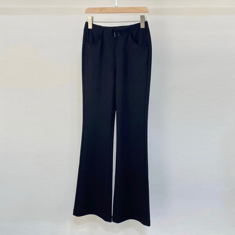 初溯家2026早春新款欧货高腰显瘦黑色微喇裤女通勤百搭休闲长裤