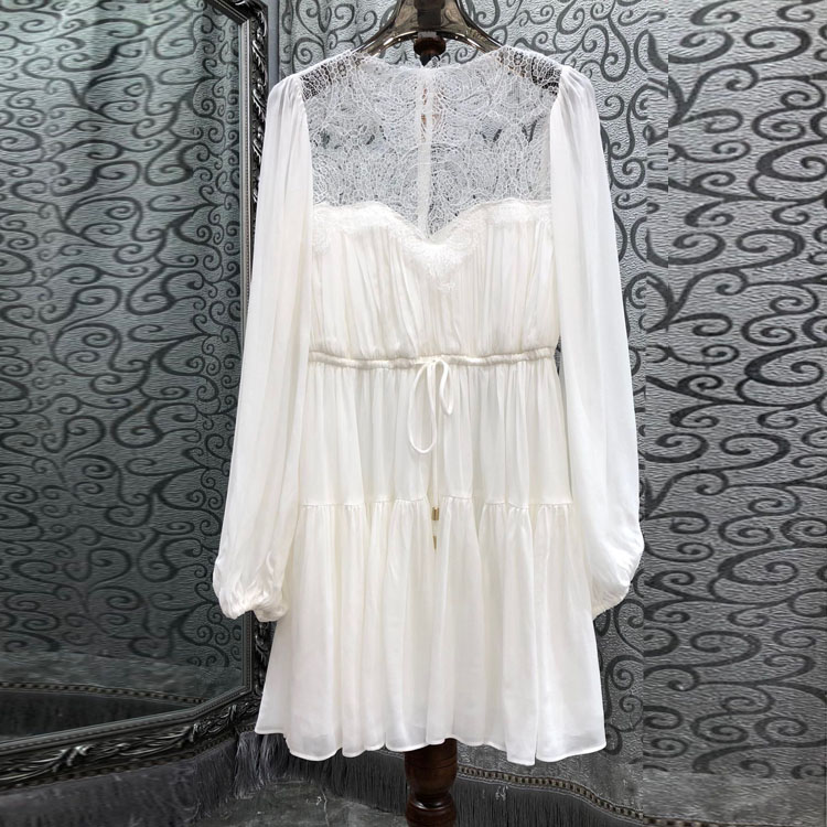 初溯家2025新款欧货女装重工蕾丝镂空拼接灯笼袖气质优雅短连衣裙