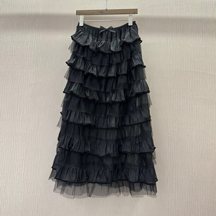 初溯家2025春夏季 甜美蝴蝶结松紧腰网纱半身裙蛋糕裙 新品 欧货女装