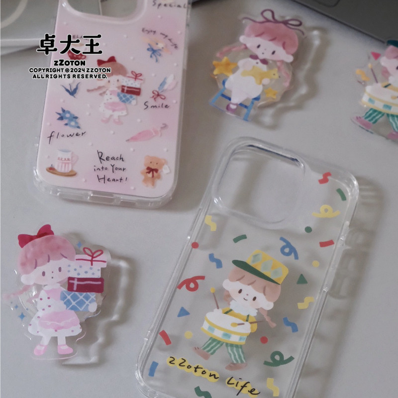 卓大王[阿卓壳和滴胶支架]双层印花亮面少女可爱风格手机支架