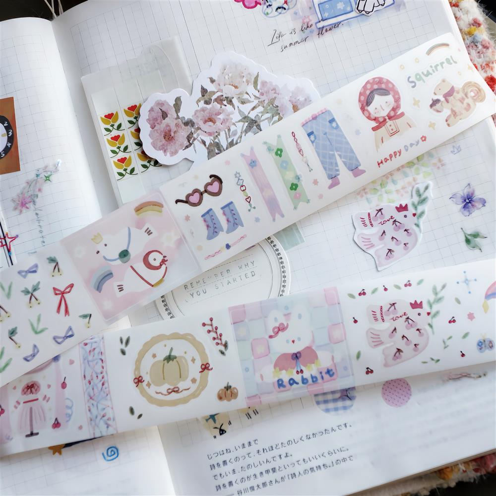 木子杉帐篷屋色彩搭配师模切手帐胶带贴纸盐系可爱插画风日常生活