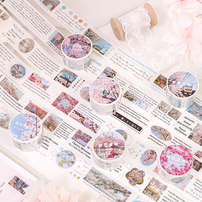 纸染和纸胶带 春日派送系列 ins樱花英文手帐素材装饰离型贴画6款