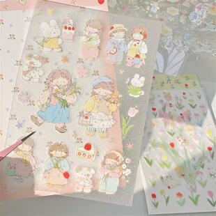 羡鸟文社花园里的甜品店双透闪砂贴纸盐系贴纸可爱贴纸装饰