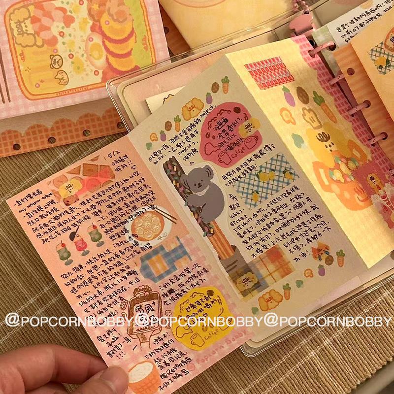 炸糊狗设计文具A7M5三折内页文具双面不同图打孔素材纸