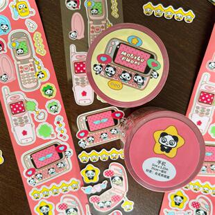 猫牌盐汽水可爱小熊猫模切贴纸卷可爱古早韩系手帐贴纸卷