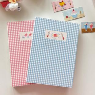菜菜瑄瑄基础A6裸脊手工定页本格纹午后雾粉蓝A6空白手帐本盖章本