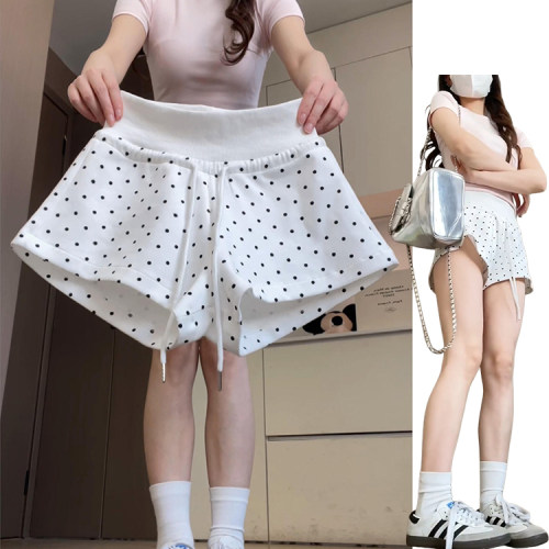 韩系显瘦白色波点裤女夏季2026新款百搭显瘦蚂蚁腰慵懒舒适运动裤