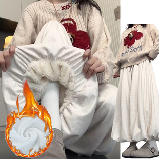 加绒加厚显瘦半身裙裤 2025新款 女秋冬季 米杏色温柔风针织糯米裙裤