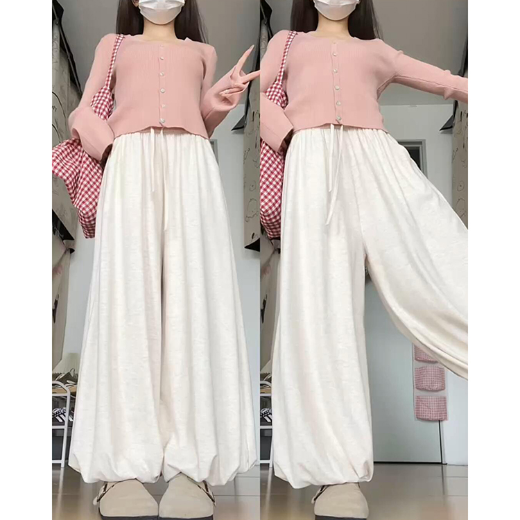 韩系慵懒风蓬蓬花苞裤女秋冬季2025新款针织休闲垂感高腰糯米裙裤