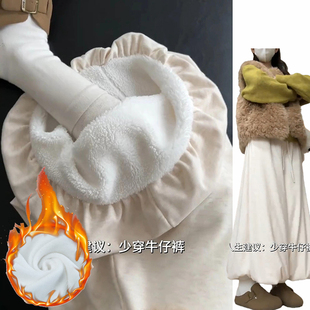 加绒加厚针织糯米裙裤 2025新款 女秋冬季 米白色温柔风显瘦花苞裙裤