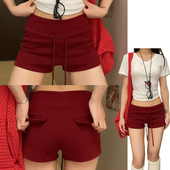 松弛感高腰瑜伽裤 酒红色显白抽绳卫裤 辣妹包臀热裤 2026新款 女夏季