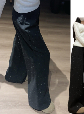 黑灰色复古小众爆闪星空裤女秋冬2026新款垂感显瘦烫钻休闲拖地裤