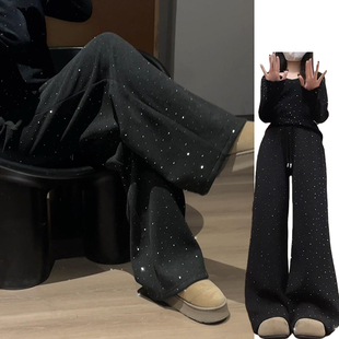 韩系闪闪烫钻休闲裤女秋冬季2026新款加绒加厚设计感亮片星空卫裤