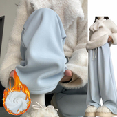 蓝色小清新软糯休闲裤 温柔感加绒加厚高腰直筒裤 女秋冬季 2025新款