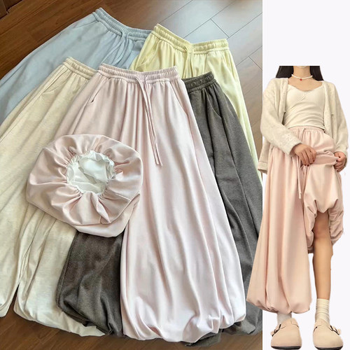 韩系多巴胺奶芙糯米花苞裙裤女秋冬季2025新款高腰九分蓬蓬灯笼裤