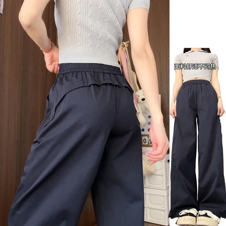藏青色美式复古速干工装裤女春夏季2025新款运动休闲两穿束脚卫裤