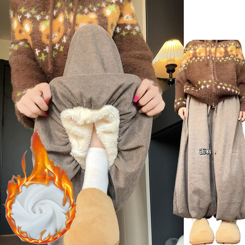 韩系松弛感咖色糯米裤女秋冬季2025新款保暖舒适加绒加厚半身裙裤