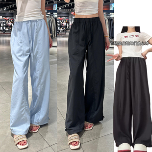 慵懒显瘦直筒休闲裤女夏季2025新款高腰中线运动裤韩系纯色阔腿裤