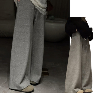复古松弛感慵懒抽绳休闲裤女秋冬2025新款宽松显瘦加绒烫钻闪闪裤