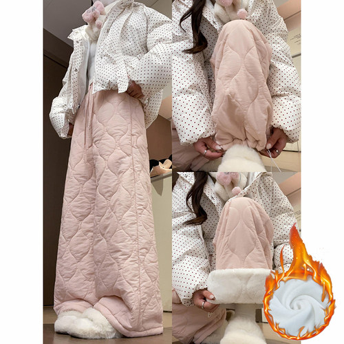 粉色加厚垂坠感韩系棉裤女秋冬2025新款加绒保暖休闲直筒束脚卫裤