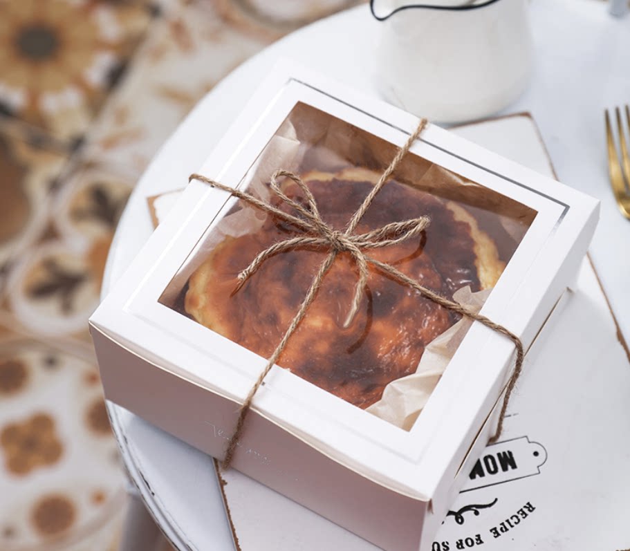 日式简约4寸开窗冰乳酪巴斯克芝士蛋糕盒布丁奶酪雪媚娘烘培包装