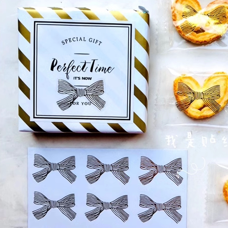 60枚金色蝴蝶结烫金透明封口贴烘焙包装甜品饼干礼盒diy装饰贴纸