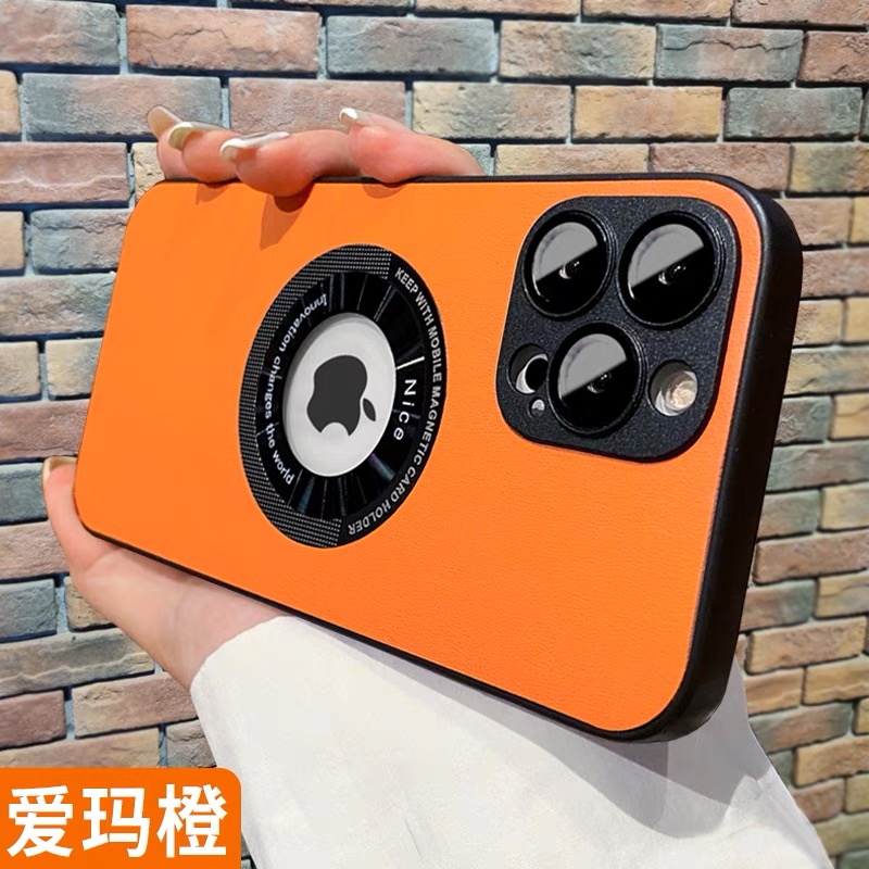 新款素皮磁吸适用苹果16promax手机壳15露标iphone17pro自带镜头膜14全包防摔plus高级感13高级感12男女硬壳
