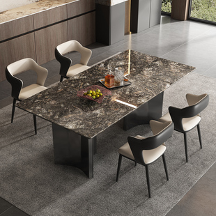 天然进口铂金钻奢石餐桌大理石长方形餐桌极简家用轻奢高级餐桌椅